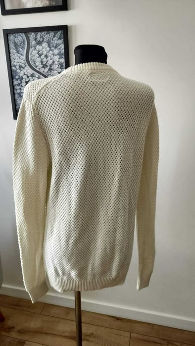 Sztokholm sweter męski L bawełna elegancki ekri swetry logowany Morris