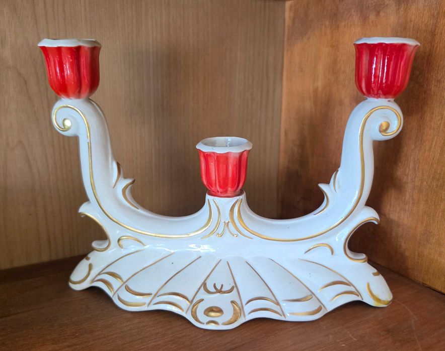 Świecznik porcelanowy 3ramienny Steatyt Katowice Z. Buksowicz PRL lata 60 vintage