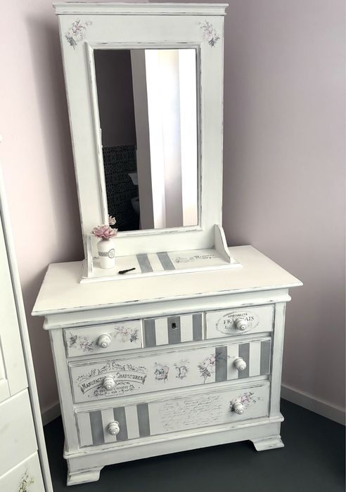 Komoda z lustrem Prowansja Shabby retro biała