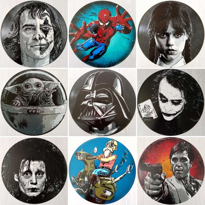 Keanu Reeves John Wick pintura original em disco de vinil