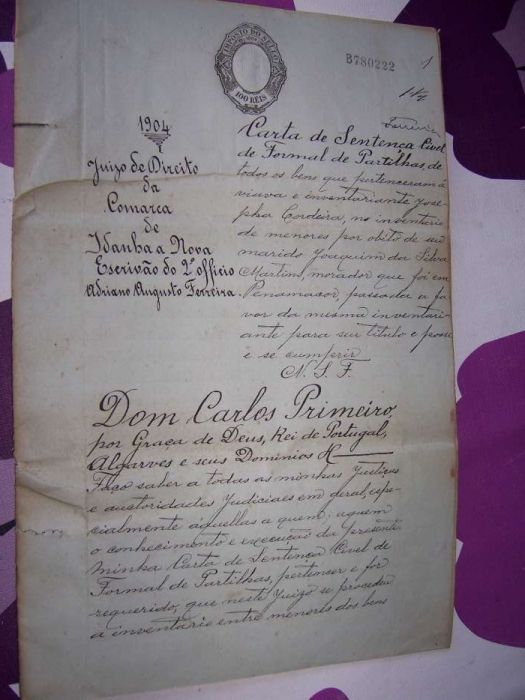 Manuscrito Original de Decisão de Tribunal de Menores datado de 1904