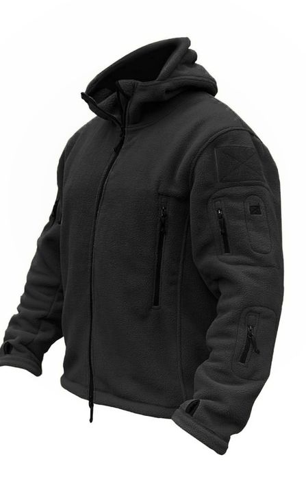 Флісова кофта з капюшоном на замку ЧОРНІ І ОЛИВА. Є ОПТ!