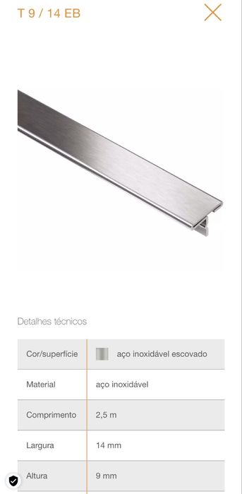 Perfil transição "T" pavimentos - Schlüter - aço inox escovado