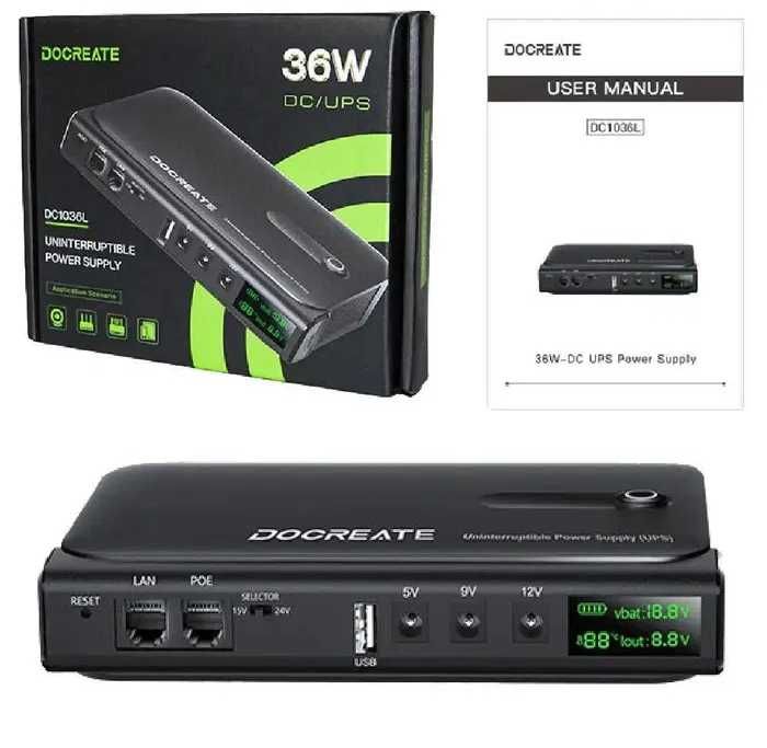ИБП UPS 36W Docreate DC1036L+АКБ 14000mAh +POE, +USB, 3xDC 5/9/12V