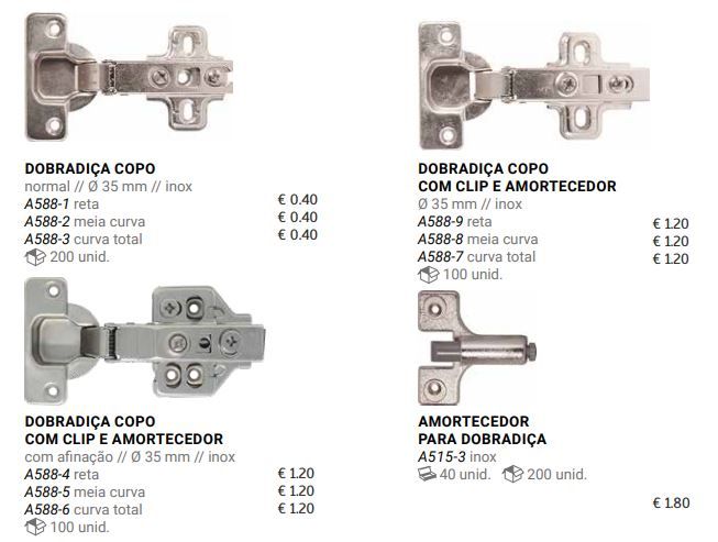 Dobradiças para porta de madeira e aluminio , e Calceiros