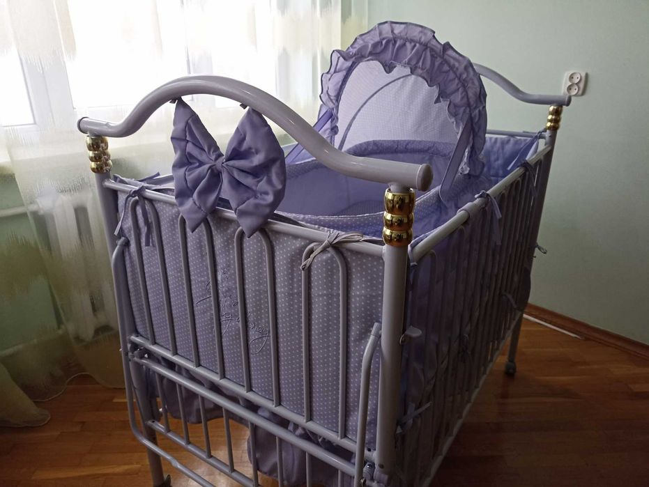 Дитяче Ліжко, Кроватка Метал ( Трансформер) +повний комплект з Люлькою