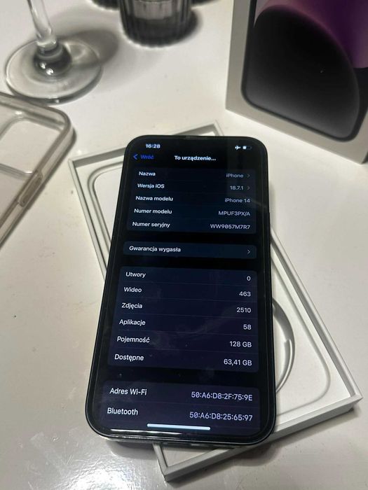 iPhone 14 128 GB kolor Midnight - Gwarancja, pudełko paragon