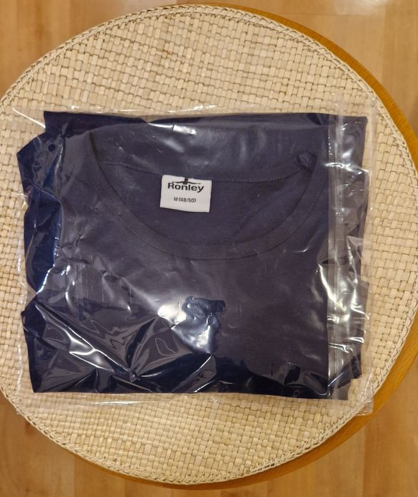 Męski T-shirt Ronley rozm.M(48/50) bawełna granatowa dł.rekaw nowy