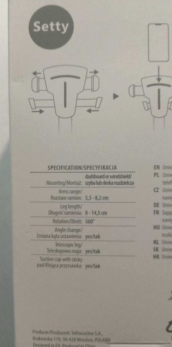 Setty uchwyt samochodowy uniwersalny teleskopowy US-T2