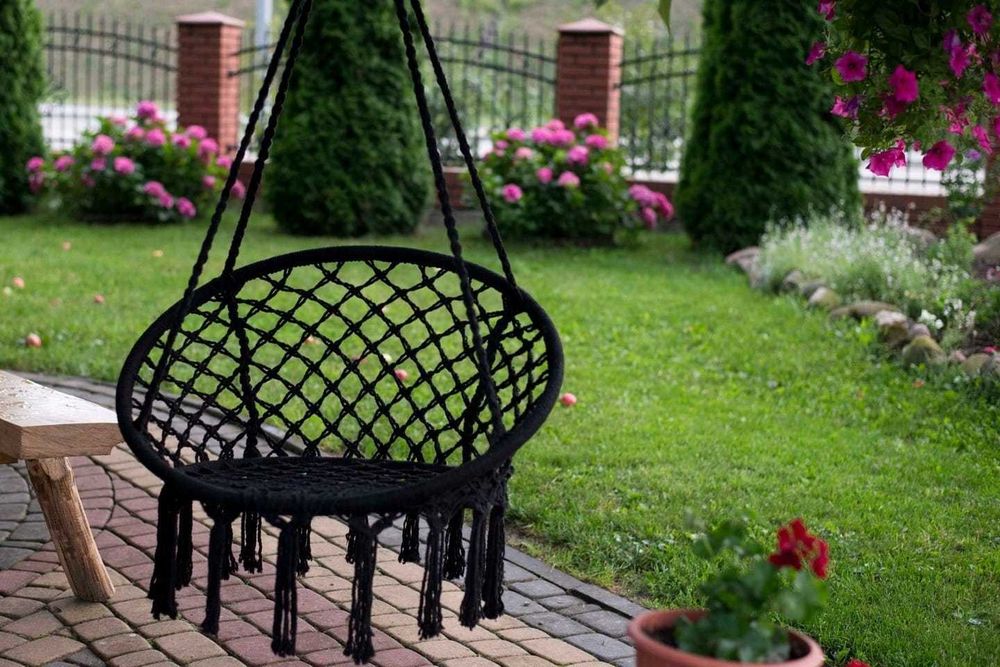 Fotel wiszący huśtawka ogrodowa kokon bujak relaks balkon styl boho