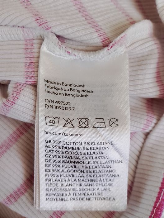 Koszulka T-shirt dziewczęcy H&M w paski r. 158/164 różowo-biały top basic