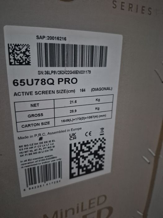 Telewizor 65" cali nowy nie otwarty  Hisens 65U78Q PRO