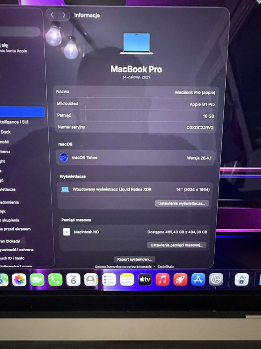 Bateria 100% Macbook Pro 14” M1 16/512gb Idealny