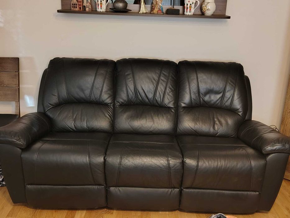 Sofa, skóra, czarna rozkładana