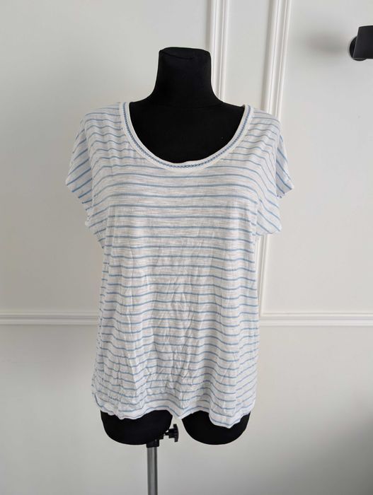 Damska bluzka z krótkim rękawem w paski – bawełna z wiskozą, 38/40