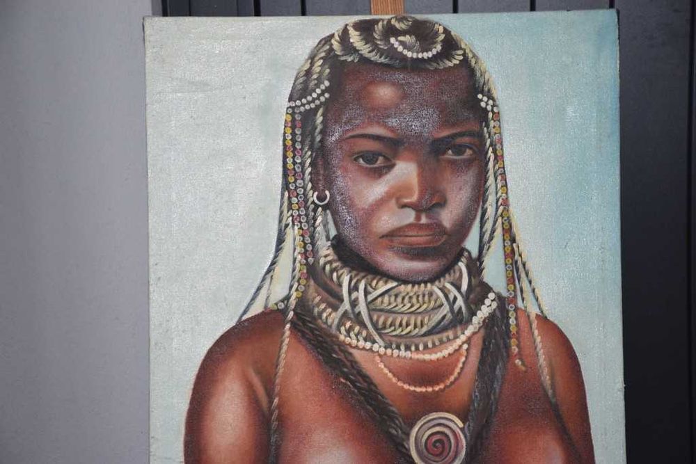 Quadro africano (Angola) pintado a tinta de óleo – Mumuila – 1997