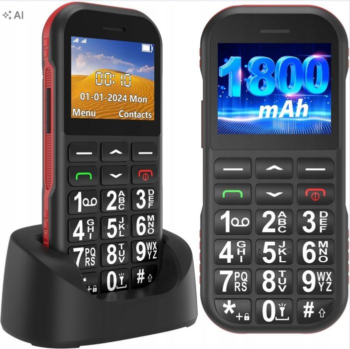 Telefon dla Seniora Dual SIM SOS Stacja ładująca 1800 mAh duże klawisze
