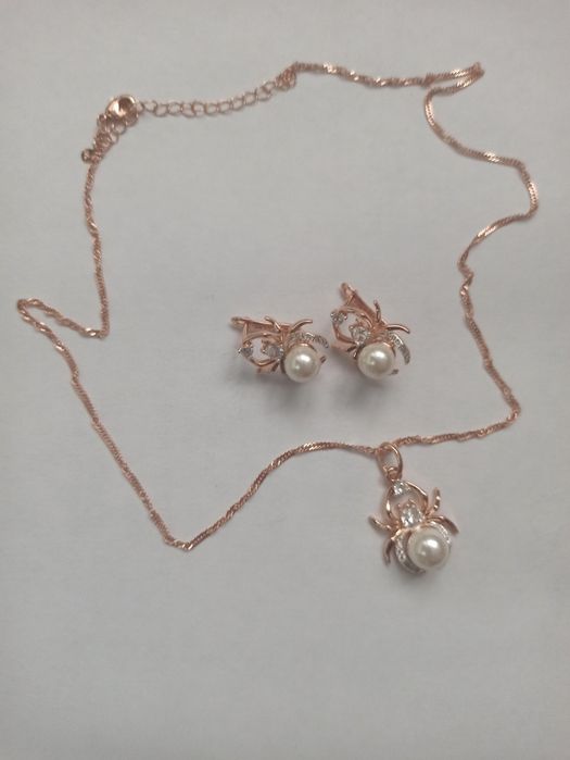 Набір сережки, кулон, ланцюжок з медичного золота