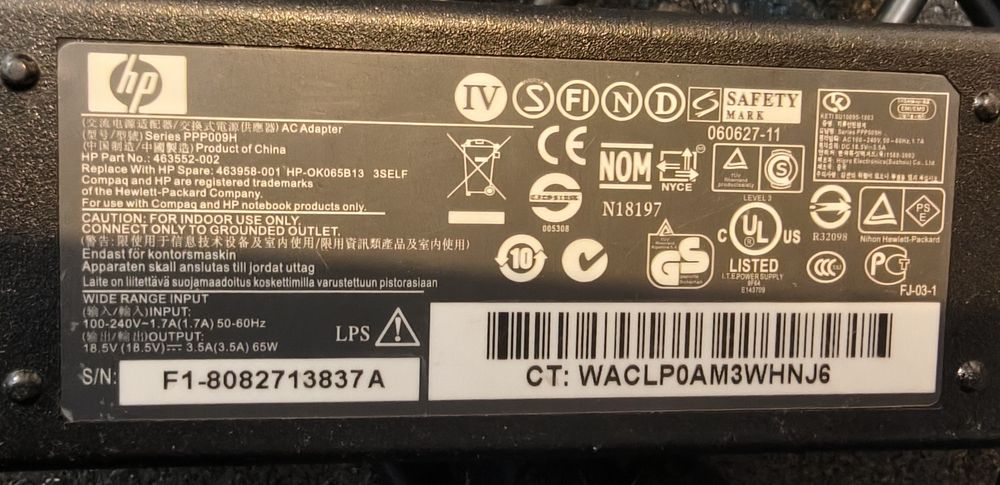 Zasilacz HP oryginał PPP009H  18.5V 3.5A 65W