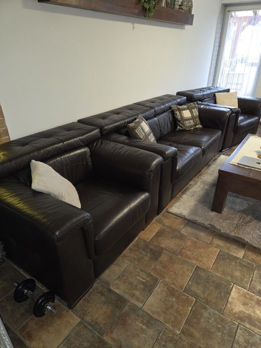 Komplet premium sofa rozkładana i fotele skóra
