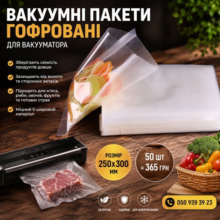 Вакуумні пакети гофровані,рулони  для вакууматора