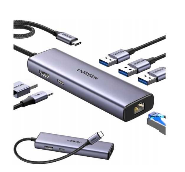 UGREEN adapter hub USB-C6w1 do3x USB A 3.0HDMI 4K RJ45 LAN 1Gb PD 100W
