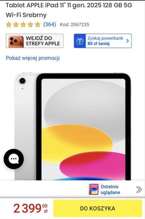 iPad 11. gen (A16) 128GB Wi-Fi + 5G, srebrny