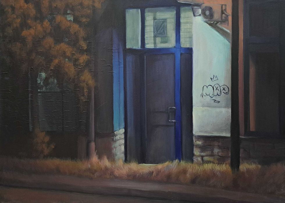 "Nokturn z grafitti" - plener Bielsko-Biała, obraz 50x70cm