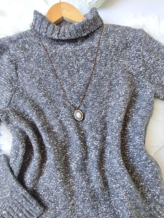 Sweter golf H&M S/M – alpaka wełna, melanżowy szary, casual