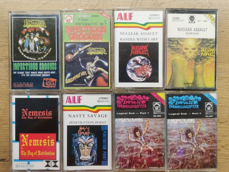 Kolekcja 8 kaset magnetofonowych Takt, MG Records, AILF. Nuclear Assault, Nasty Savage, Infectious Grooves. Klasyka Metal/Thrash