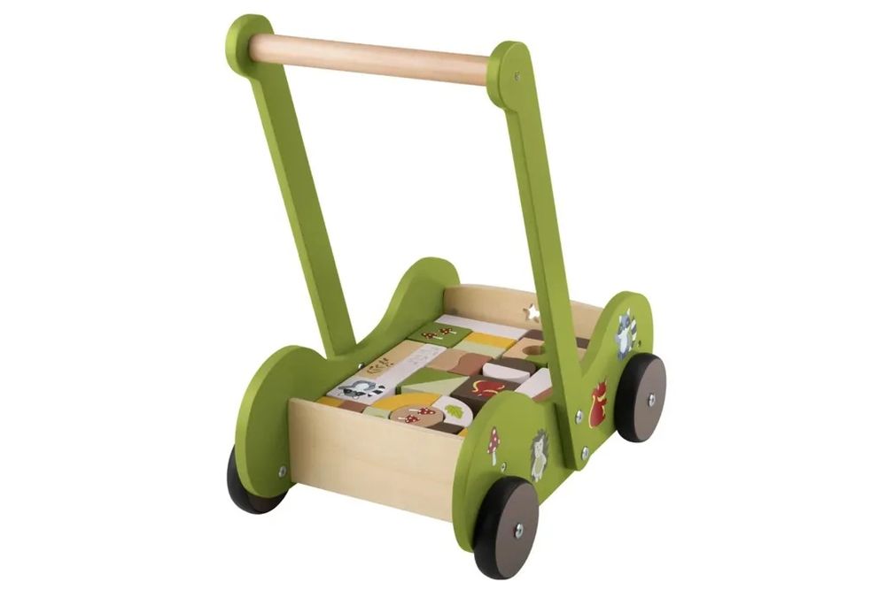 Дерев'яні ходунки штовхач каталка з конструктором