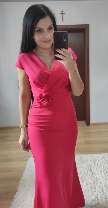 Sukienka długa maxi pasek kwiat wesele impreza