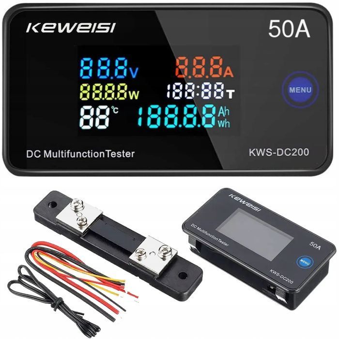 Amperomierz DC200V 50A Woltomierz AH Wh Temp. Czas