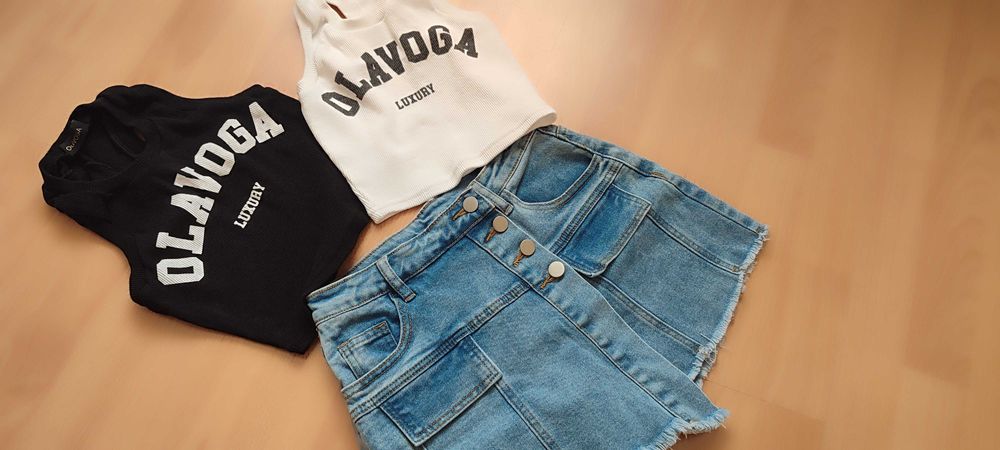 Zestaw 2 topy Denise Ola VOGA prążek + spódnico-spodenki