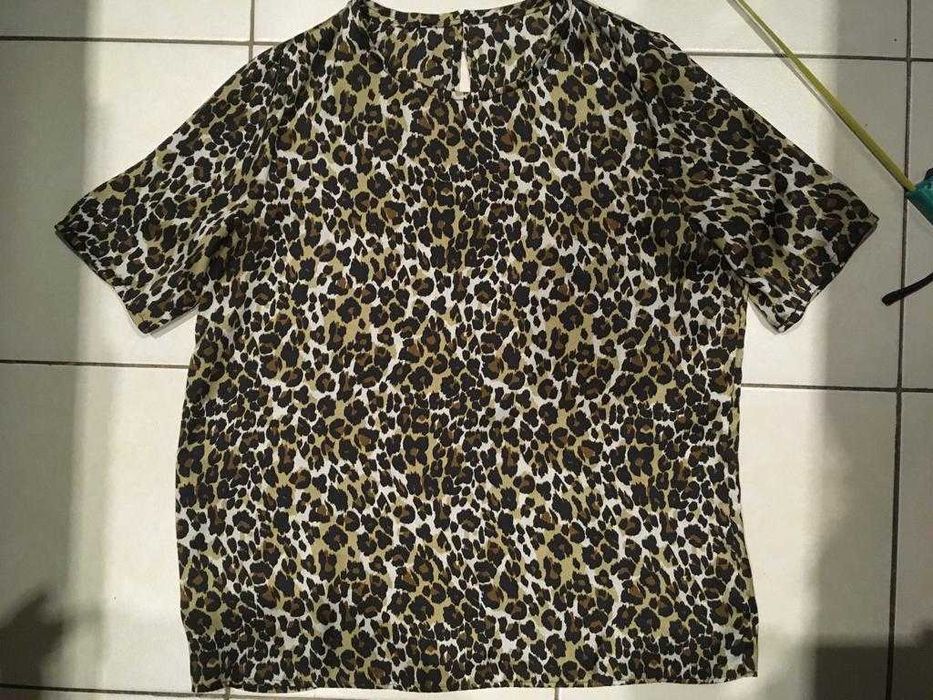 Bluzki damskie z krótkim rękawem, panterka, brązowa, rozm 38