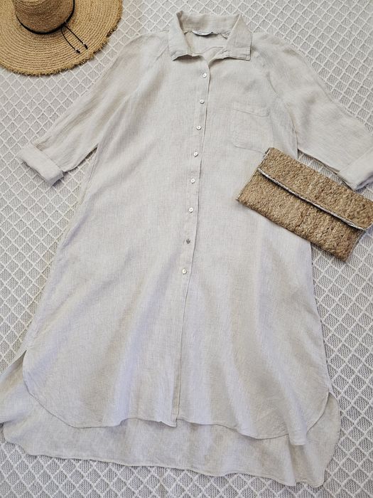 100% лён! льняное платье рубашка zara р. L