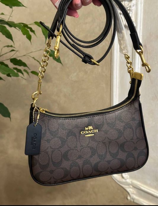 Сумка Coach Teri -женска через плечё Коуч коричнева.