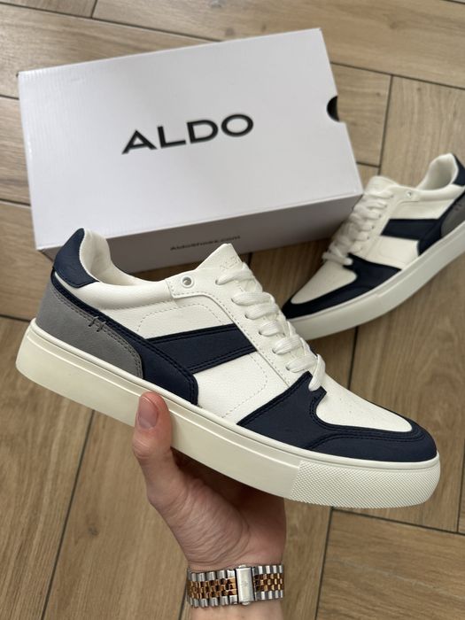 Aldo Klasyczne Skórzane Półbuty Męskie Bialo Granatowe Trampki 42