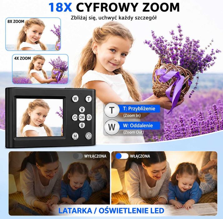 Chakeyake aparat cyfrowy 4K 64 MP – 18X ZOOM, 32 GB, LCD 2,4", VLOG