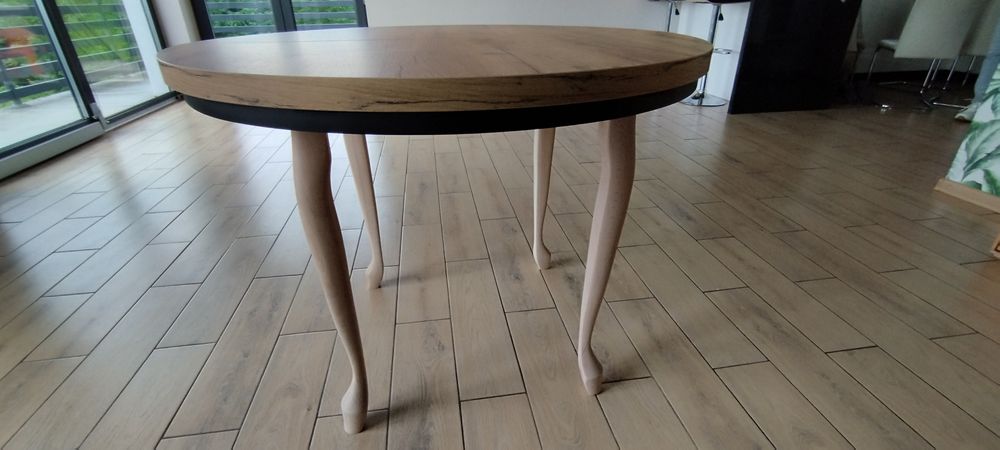 Stół Okrągły Rozkładany 100-200 cm | Dąb Craft Złoty | Nogi Ludwik