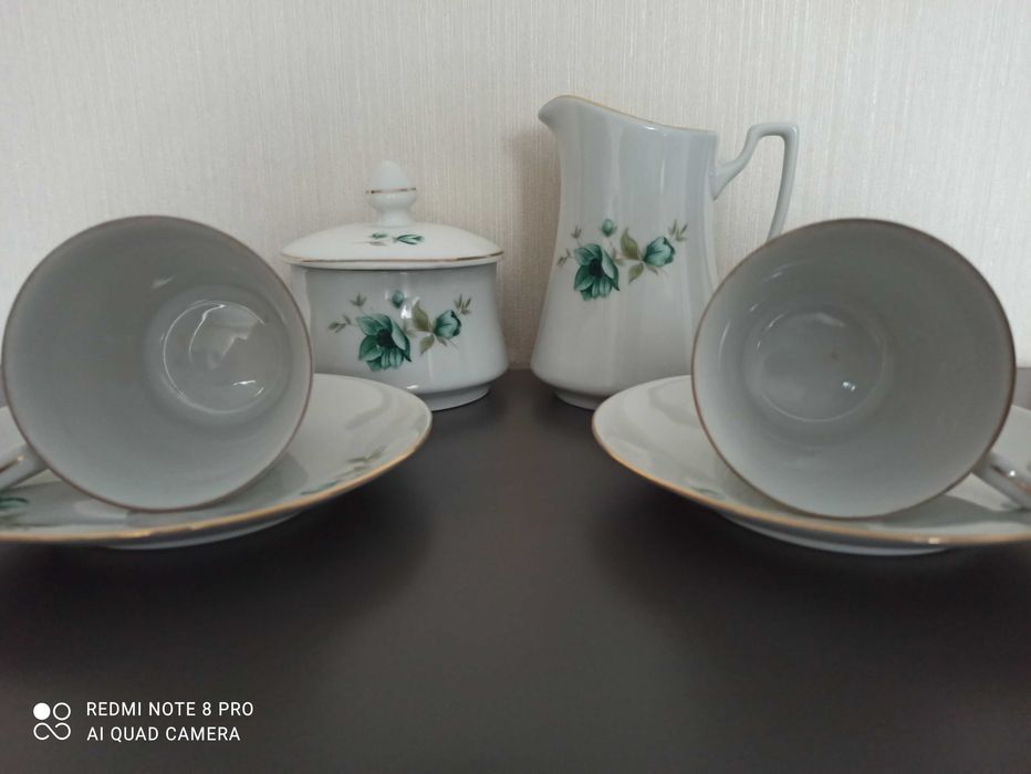 Filiżanki, cukiernica, mlecznik, stara porcelana Wałbrzych