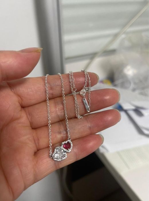 Colar Pandora pendente corações  Auréola prata