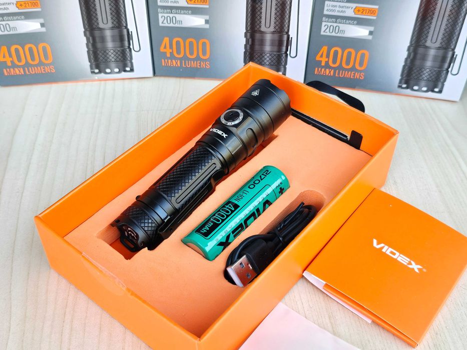 4000Lm 4000mAh VIDEX VLF-A406 ультра потужний ліхтарик; ГАРАНТІЯ 3 роки. IP68 водонепроникний відекс 406 найпотужніший ліхтар, ударостійкий. type C