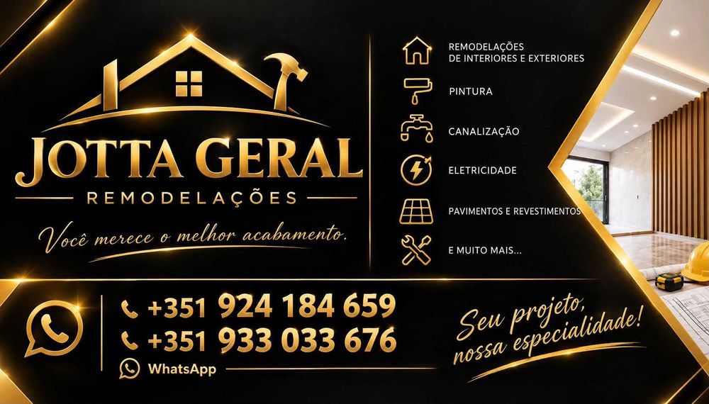 JOTTA REMODELAÇÕES Se deseja renovar a sua casa com estilo, segurança e um acabamento impecável, a nossa empresa de remodelação é a escolha certa.