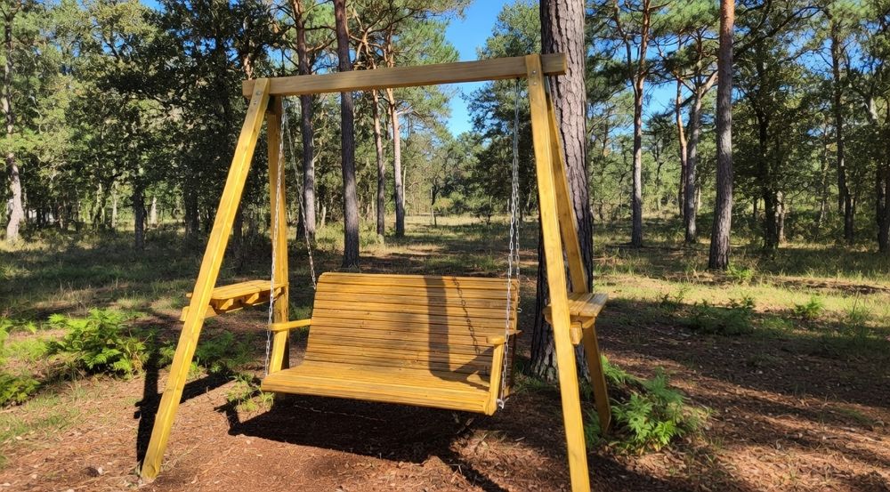 Baloiço jardim com banco - moderno, madeira maciça tratada,