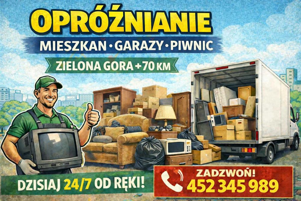 Opróżnianie mieszkań, piwnic, garaży | Wywóz mebli | 24/7