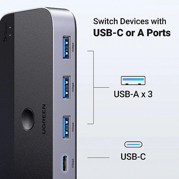Przełącznik switch Ugreen CM662 USB 3.0 switch 2-in-4 + 2x kabel USB-A