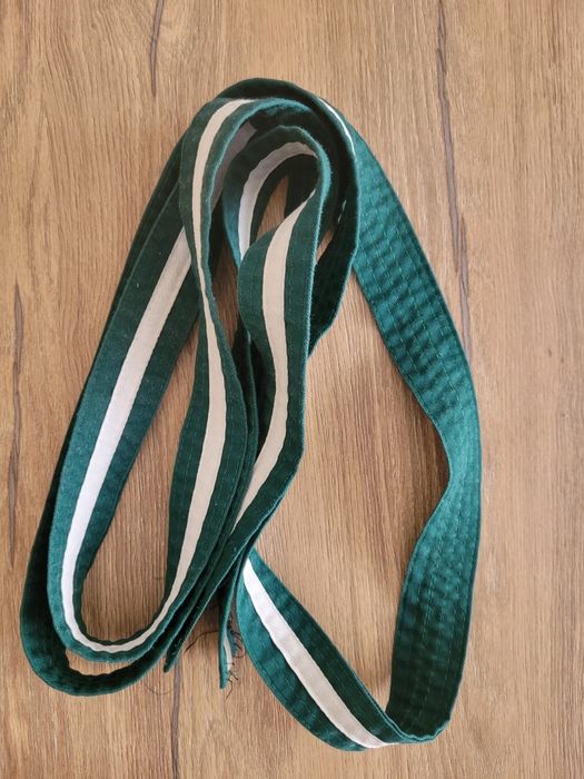 Pas do kimona zielony z białym paskiem