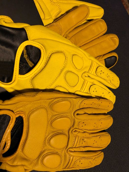 Luvas moto pele sintética amarelas proteção M L XL - Stock limitado
