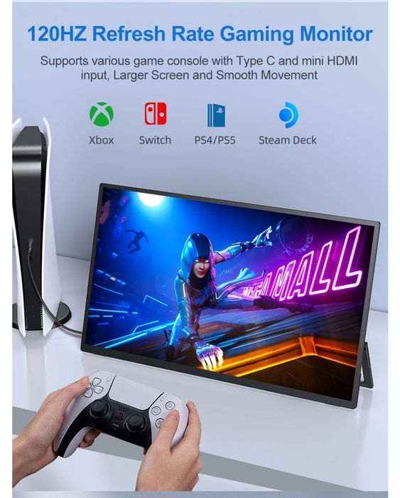 Monitor portátil 18,5 polegadas 120Hz FullHD Hdr IPS Gaming NOVO